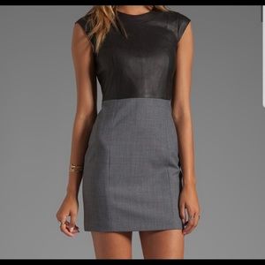 Theory Orinthia C. Dress with Leather in Charcoal and Black